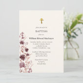 Invitation Fleurs Bohème de Couleur Vin Baptême Orthodoxe (Debout devant)