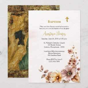 Invitation Fleurs bohèmes fantaisistes Baptême orthodoxe chré