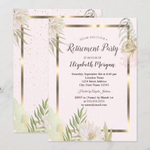 Invitation Fleurs Boho Aquarelle Cadre Doré Retraite