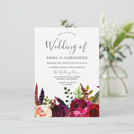 Invitation Fleurs Boho Bourgogne Automne Mariage Automne (Debout devant)
