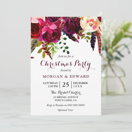 Invitation Fleurs Boho Bourgogne Noël (Debout devant)