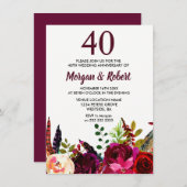 Invitation Fleurs Boho Bourguignon 40e Anniversaire de Mariag (Devant / Derrière)