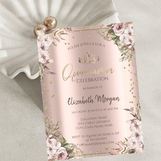 Invitation Fleurs Boho Diamants Quinceanera