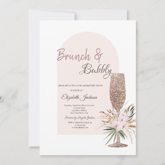 Invitation Fleurs Boho en verre de champagne Brunch & Bubbly (Devant)