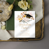 Invitation Fleurs Boho et fête de la casquette de graduation