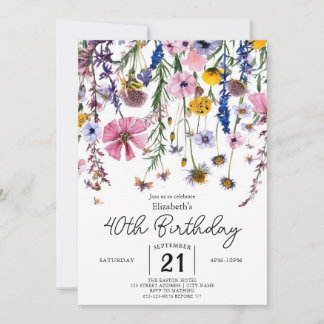 Invitation Fleurs Boho Fleurs sauvages 40e anniversaire