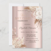 Invitation Fleurs Boho Glitter Drips Rose Gold Bat Mitzvah (Devant)