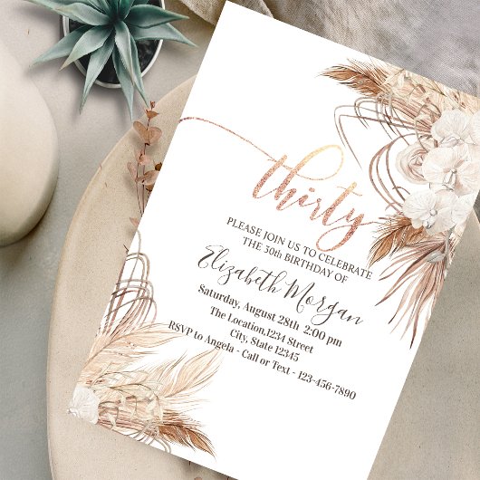 Invitation Fleurs Boho Herbe de Pampas 30e Anniversaire
