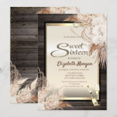Invitation Fleurs Boho Herbe de Pampas Bois Douce 16 (Devant / Derrière)