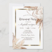 Invitation Fleurs Boho Herbe de Pampas Cadre Doré Retraite (Devant)