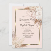 Invitation Fleurs Boho Herbe de Pampas Cadre Doré Retraite (Devant)