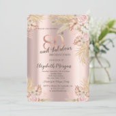 Invitation Fleurs Boho, Herbe de Pampas Rose Doré 80e Anniver (Debout devant)