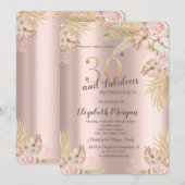 Invitation Fleurs Boho, Herbe des Pampas Rose Doré 30e Annive (Devant / Derrière)