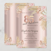 Invitation Fleurs Boho, Herbe des Pampas Rose Doré 85e Annive (Devant / Derrière)