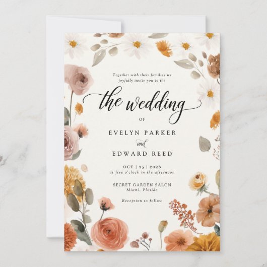 Invitation Fleurs Boho mariages de automne (Devant)