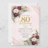 Invitation Fleurs Boho Marsala Eucalyptus 80e Anniversaire (Devant)