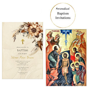 Invitation Fleurs Boho Pampas Baptême chrétien orthodoxe
