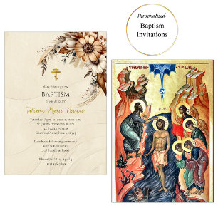 Invitation Fleurs Boho Pampas Baptême Orthodoxe Chrétien 