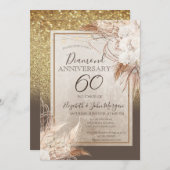 Invitation Fleurs Boho Pampas Parties scintillant en herbe An (Devant / Derrière)