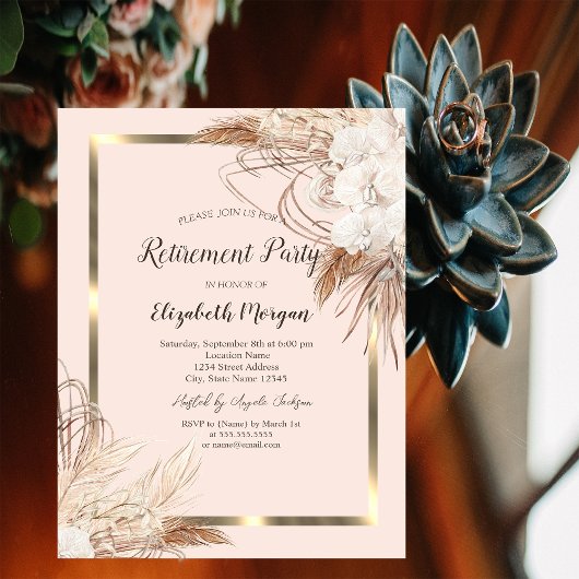 Invitation Fleurs Boho Pampas, Retraite de verre Champagne