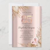 Invitation Fleurs Boho Pampas Rose Doré 85e Anniversaire (Devant)