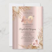 Invitation Fleurs Boho Pampas Rose Or 40e Anniversaire (Devant)