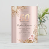 Invitation Fleurs Boho Pampas Rose Or 50e Anniversaire (Debout devant)