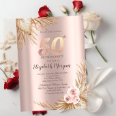 Invitation Fleurs Boho Pampas Rose Or 50e Anniversaire