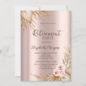 Invitation Fleurs Boho Pampas Rose Or Fête de Retraite (Devant)