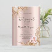 Invitation Fleurs Boho Pampas Rose Or Fête de Retraite (Debout devant)