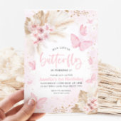 Invitation Fleurs Boho Papillon rose 1er anniversaire Floral