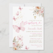 Invitation Fleurs Boho Papillons minimaliste Baptême Girl (Devant)