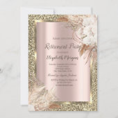 Invitation Fleurs Boho, Parties scintillant, Retraite Or Rose (Devant)