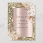Invitation Fleurs Boho, Parties scintillant, Retraite Or Rose (Devant / Derrière)