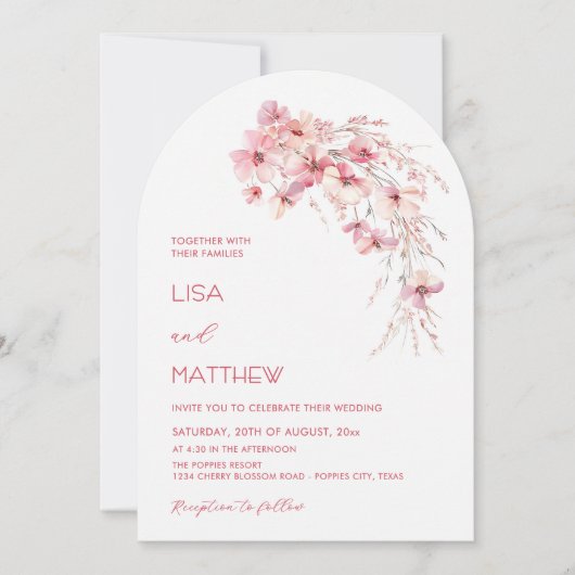 Invitation Fleurs Boho Rose Mariage Casual Blanc (Devant)