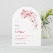 Invitation Fleurs Boho Rose Mariage Casual Blanc (Debout devant)