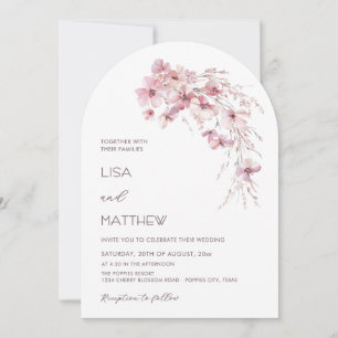 Invitation Fleurs Boho Rose Poussiéreux Mariage Casual Blanc