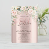 Invitation Fleurs Boho Roses Or Rose 80e Anniversaire (Debout devant)