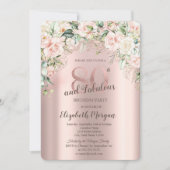 Invitation Fleurs Boho Roses Or Rose 80e Anniversaire (Devant)