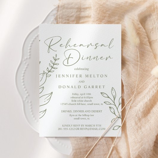 Invitation Fleurs Boho Sage Dîner de Répétition de Mariage