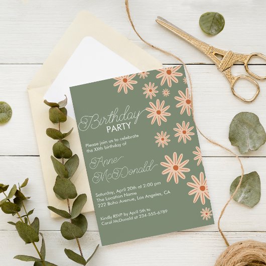 Invitation Fleurs Boho simples Tous les âges Anniversaire