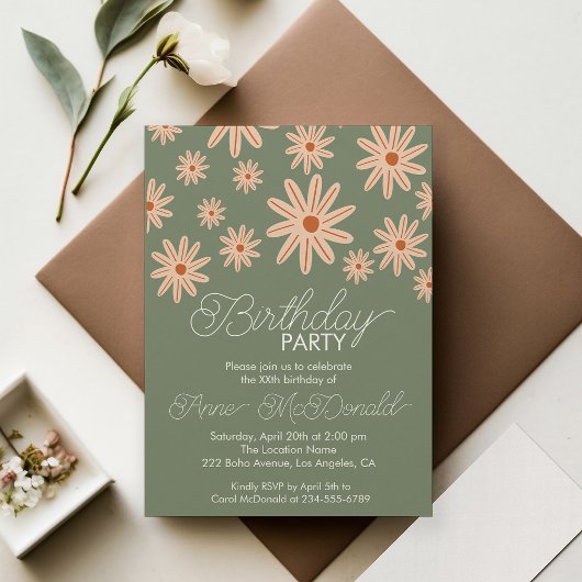 Invitation Fleurs Boho simples Tous les âges Anniversaire
