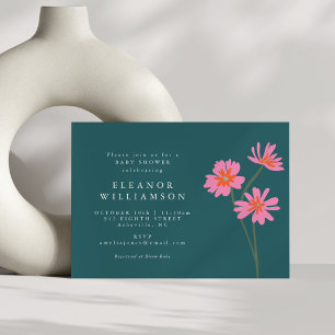 Invitation Fleurs Boho stylées Baby shower Floral Turquoise r