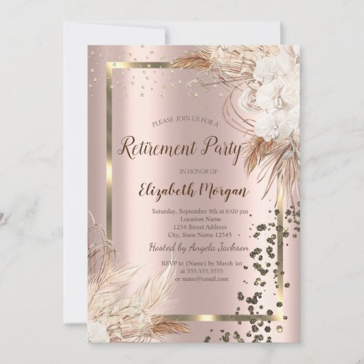 Invitation Fleurs Boho Terracotta Confetti Retraite (Devant)