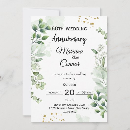 Invitation Fleurs Boho Verdure Mariage Anniversaire (Devant)