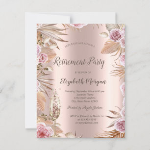 Invitation Fleurs Boho,Verre à Champagne,Rose Gold Retraite