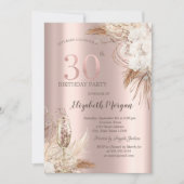 Invitation Fleurs Boho, Verre Champagne, Or Rose 30e (Devant)