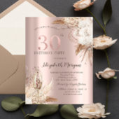 Invitation Fleurs Boho, Verre Champagne, Or Rose 30e