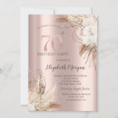 Invitation Fleurs Boho, Verre Champagne, Or Rose 70e (Devant)