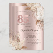 Invitation Fleurs Boho, Verre Champagne, Or Rose 85e (Devant / Derrière)